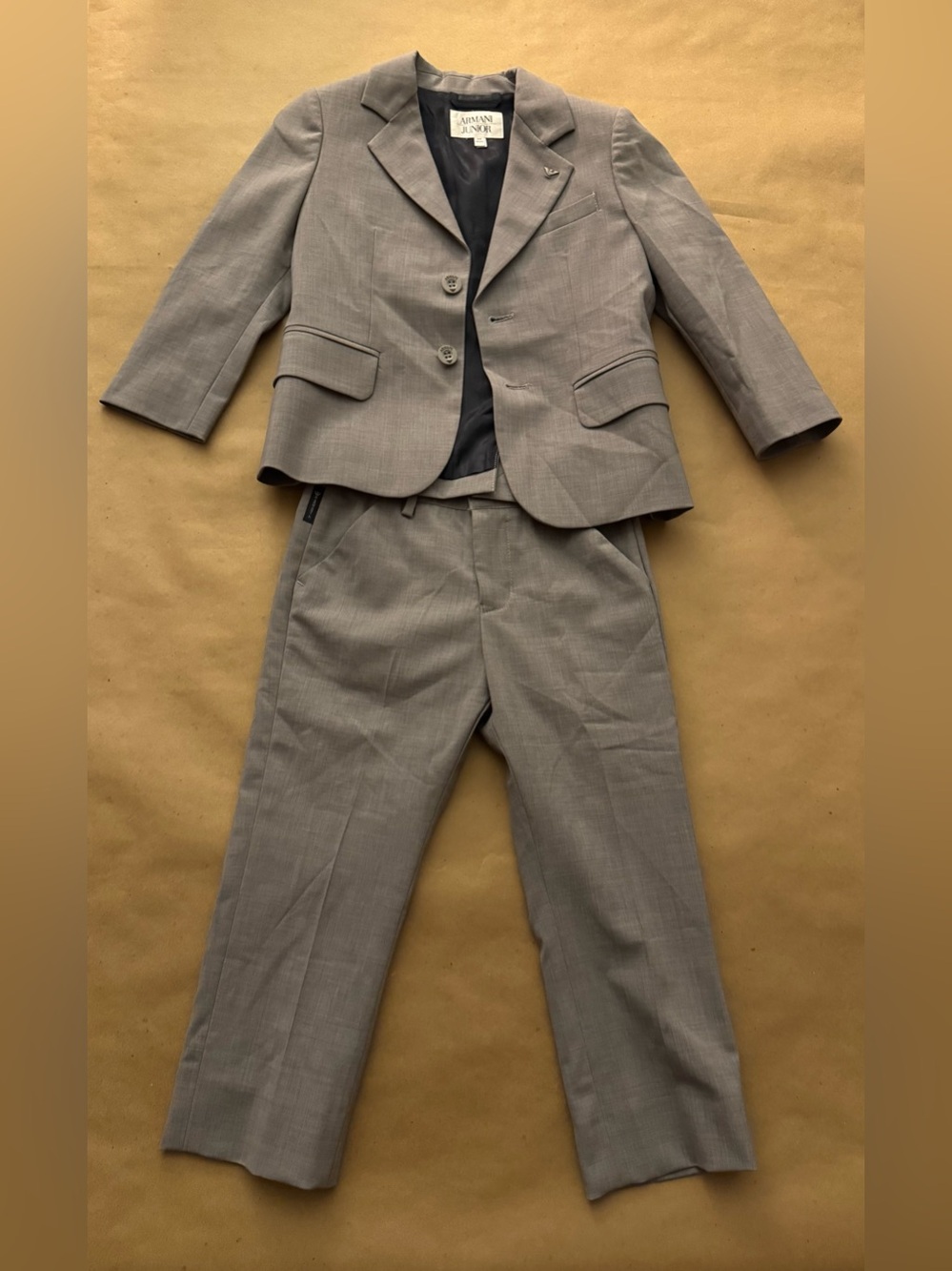 Armani Junior 2 Piece Grey Suit Size 4 Formal Graduation Wedding Virgin Wool